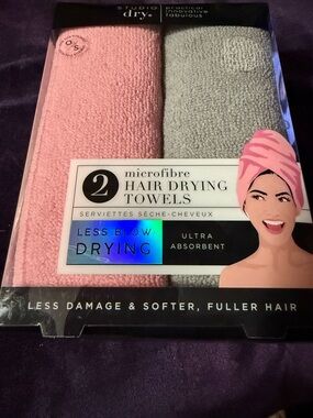 Microfibre Hair Drying Towels - Pink & Gray (2 Pack)
